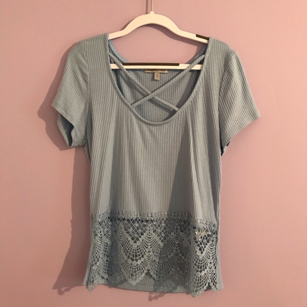 Short Sleeve Top with Lace Bottom